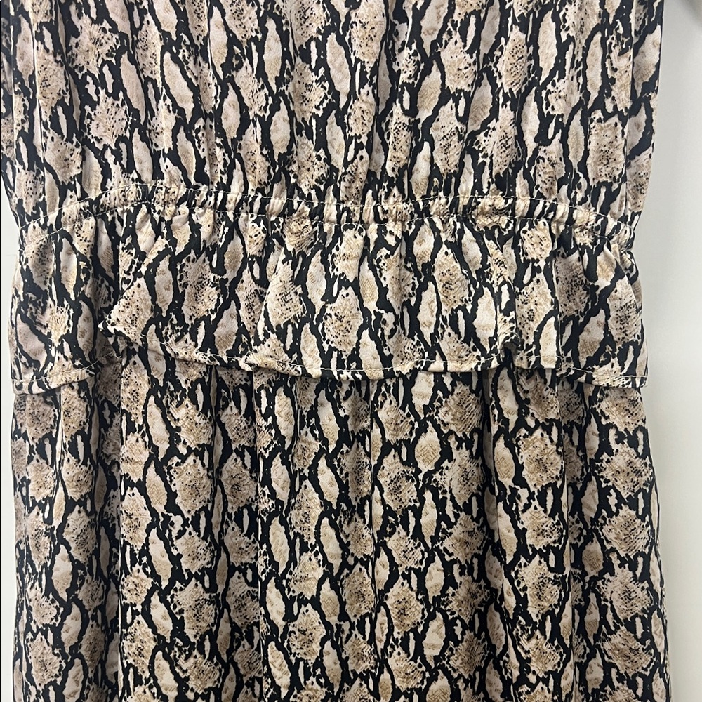 THML Maxi Dress, Snakeskin, Ruffle Tie Neck, Tiered, Sleeveless w/Ruffle, XS - Picture 4 of 9